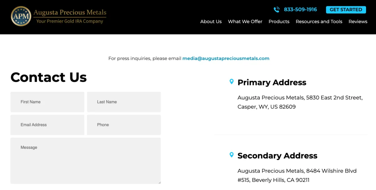 Augusta Precious Metals customer support