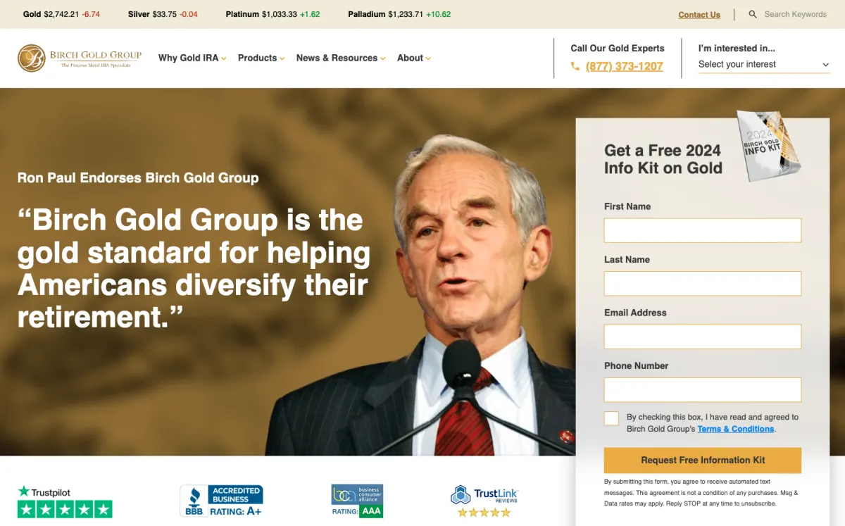 Birch Gold Group website homepage