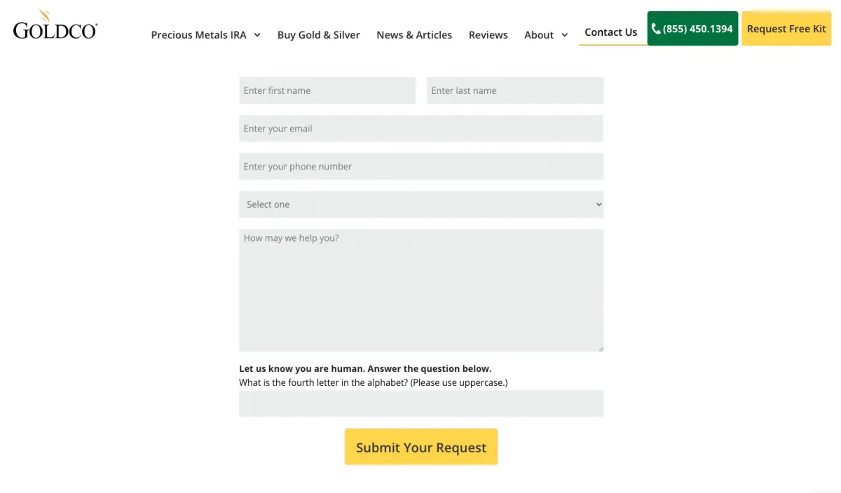 Contacting Goldco to open an account